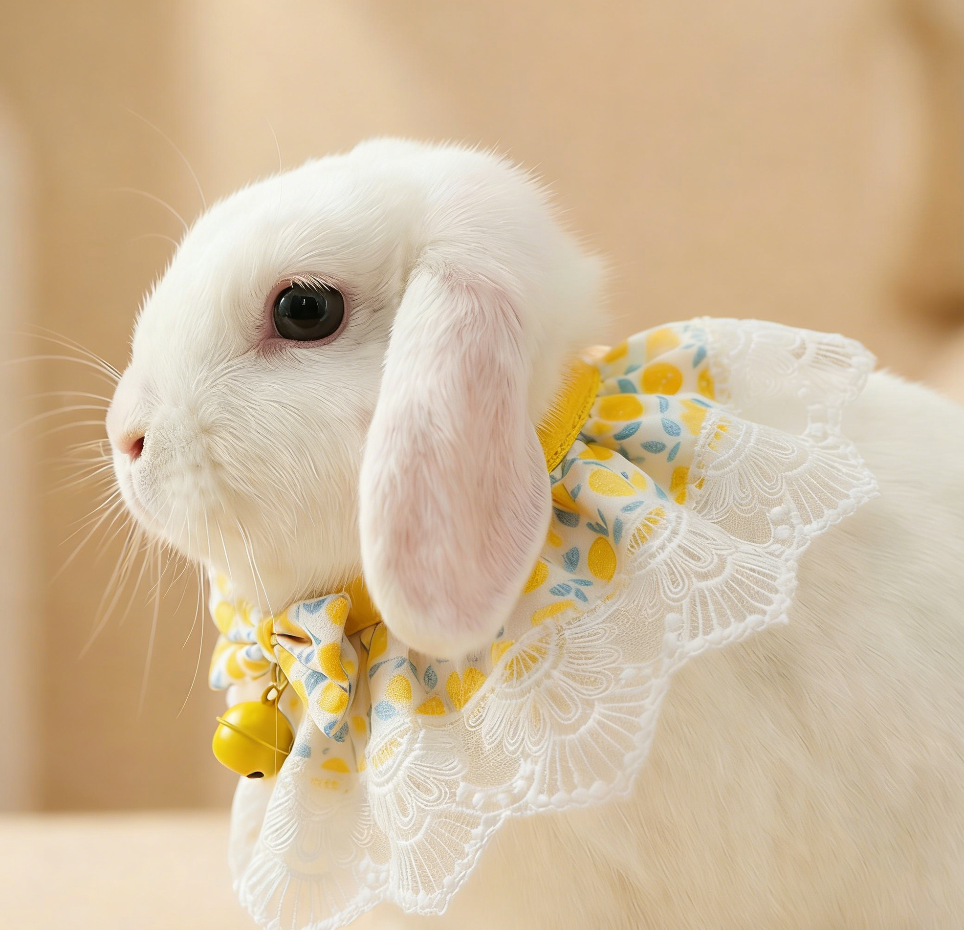 Lemon Zest Lace Bunny Bib – Sunny Yellow Ruffle Collar with Bell for Small Pets