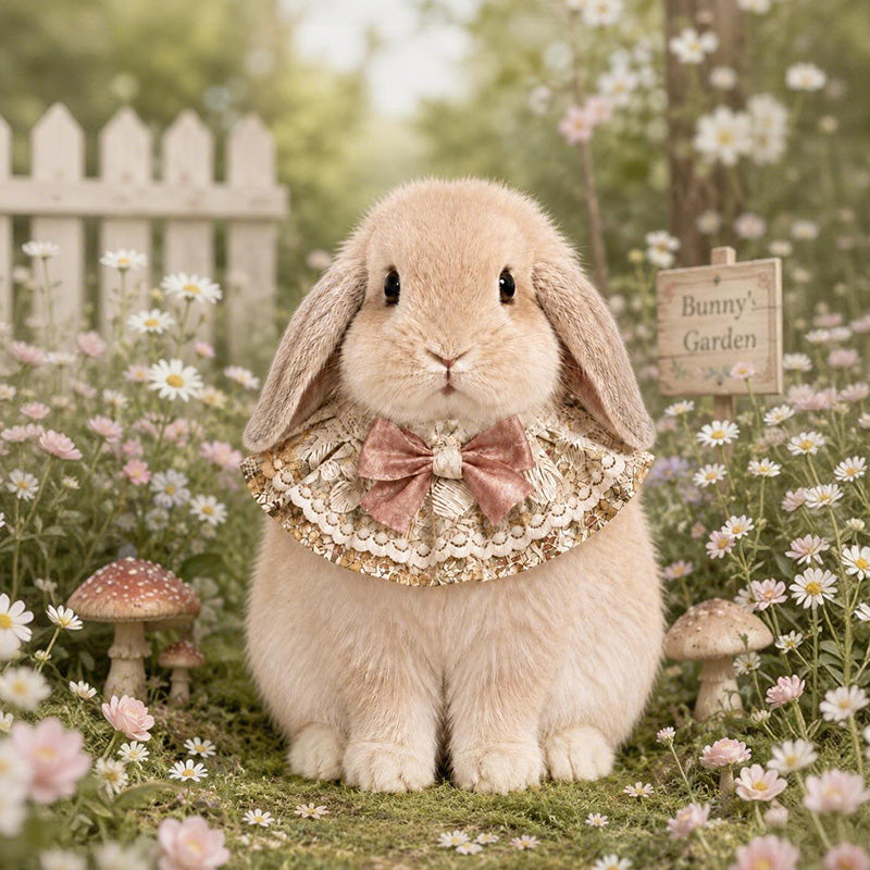 Cottagecore Floral Ruffle Bunny Bib, Lace Bow Pet Collar, Photo Prop Accessories for Rabbit