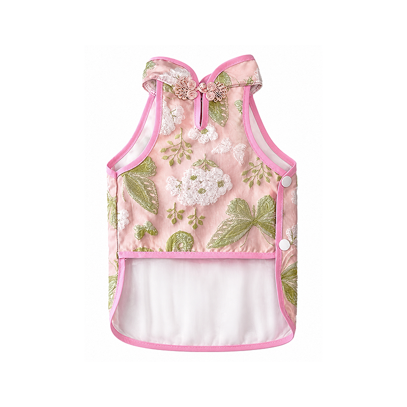 Pink Floral Rabbit Cheongsam Dress, Butterfly Embroidery Pet Outfit