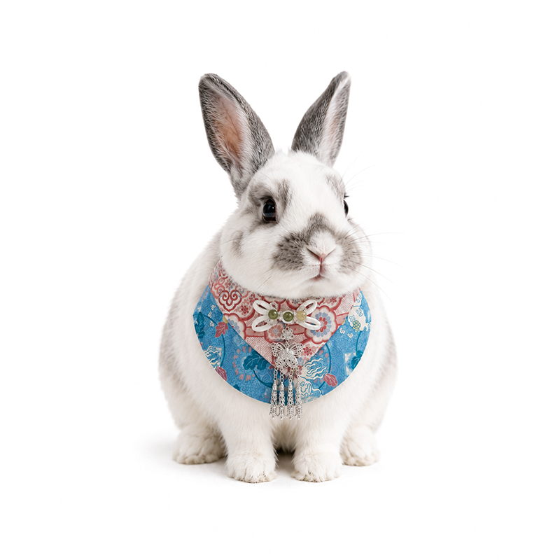 Chinese Ethnic Style Rabbit Bib, Bunny Bandana with Tassels, Small Pet Collar