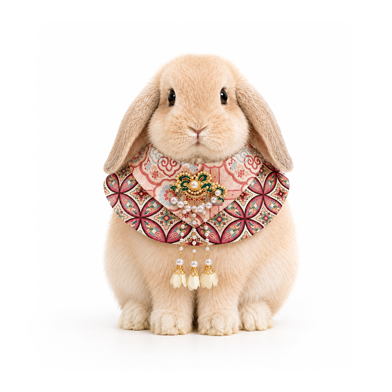 Chinese Ethnic Style Rabbit Bib, Bunny Bandana with Tassels, Small Pet Collar