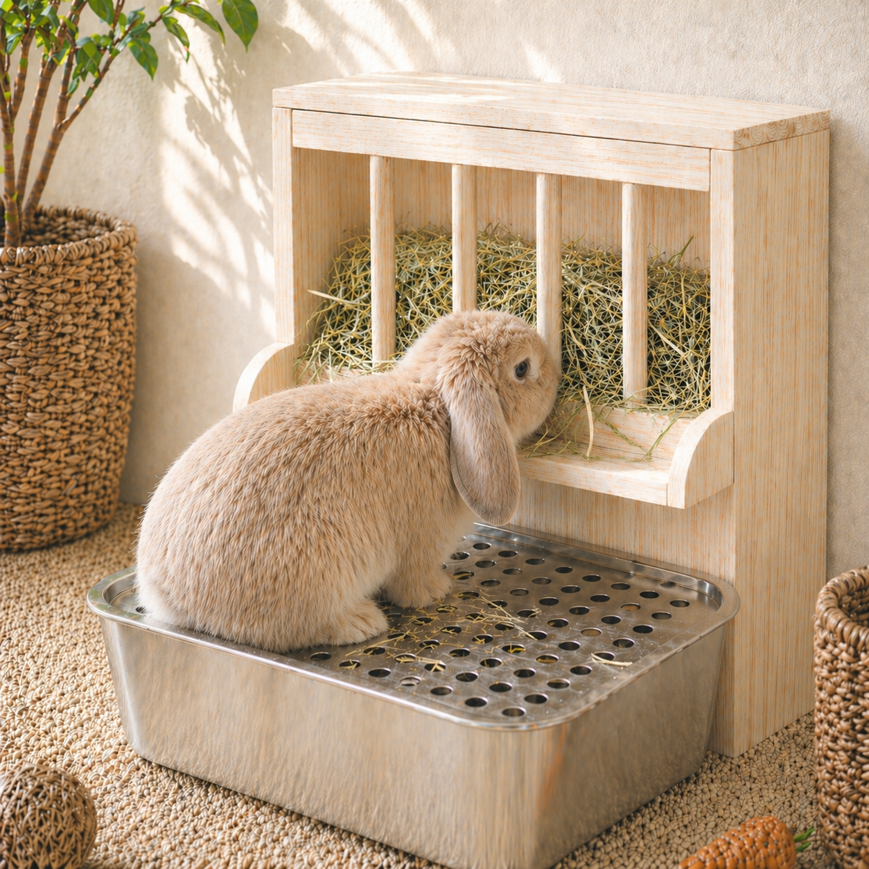 Wooden Rabbit Hay Feeder Standing Rack