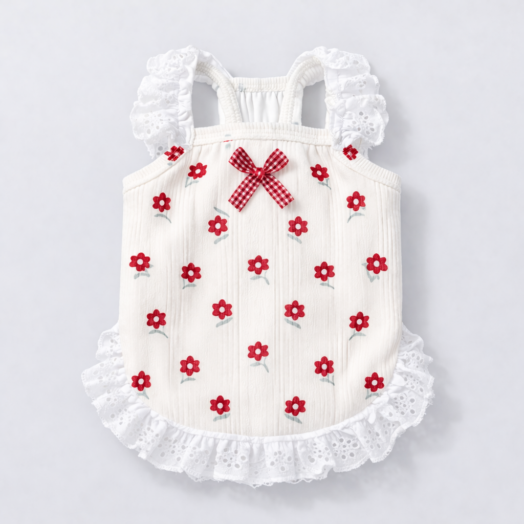 Kawaii Lace Ruffle Rabbit Dress – Soft Cotton Bunny Harness Vest with Heart & Bear Print