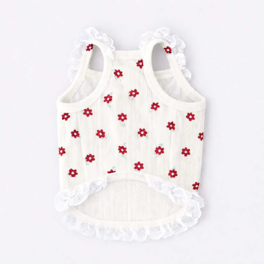 Kawaii Lace Ruffle Rabbit Dress – Soft Cotton Bunny Harness Vest with Heart & Bear Print