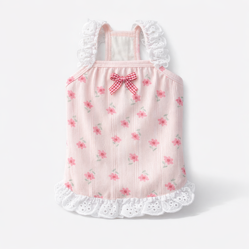 Kawaii Lace Ruffle Rabbit Dress – Soft Cotton Bunny Harness Vest with Heart & Bear Print