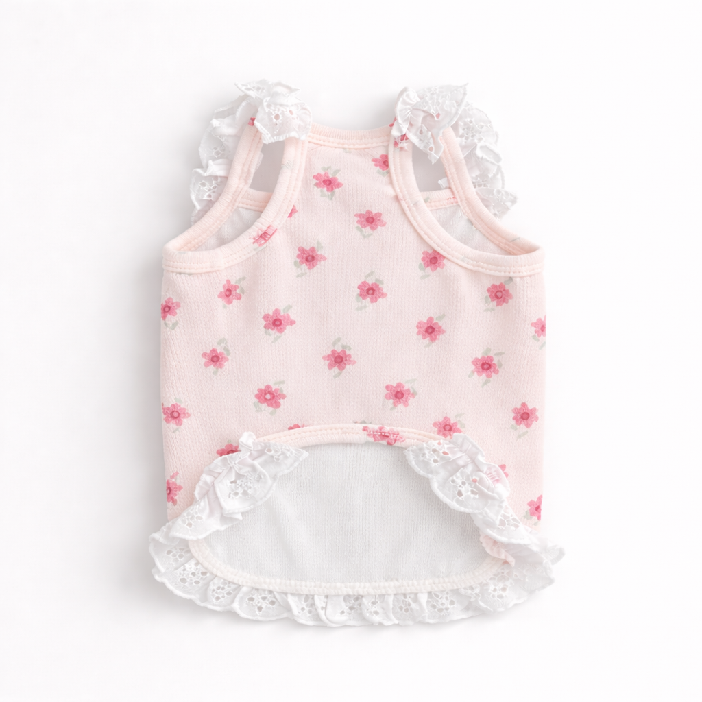 Kawaii Lace Ruffle Rabbit Dress – Soft Cotton Bunny Harness Vest with Heart & Bear Print