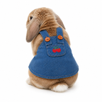Denim Bunny Dress with Cherry Embroidery Rabbit Overalls Outfit