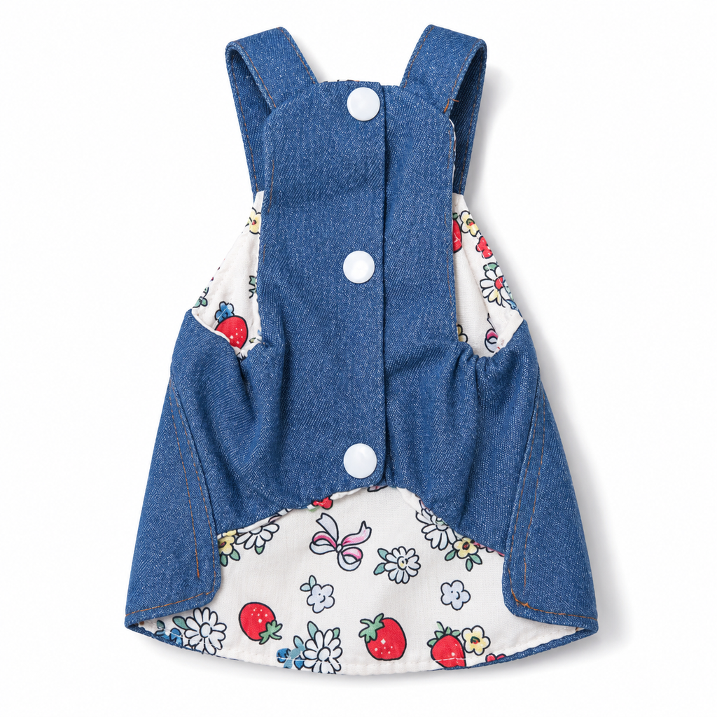 Denim Bunny Dress with Cherry Embroidery Rabbit Overalls Outfit