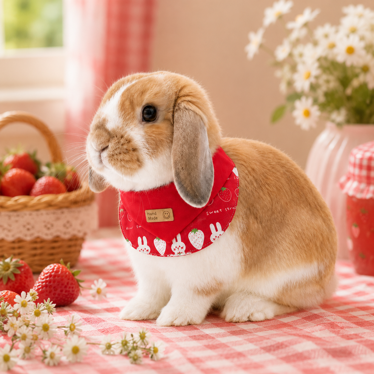 Rabbit Bandana Bib, Print Handmade Bunny Collar, Adjustable Snap Small Pet Bib