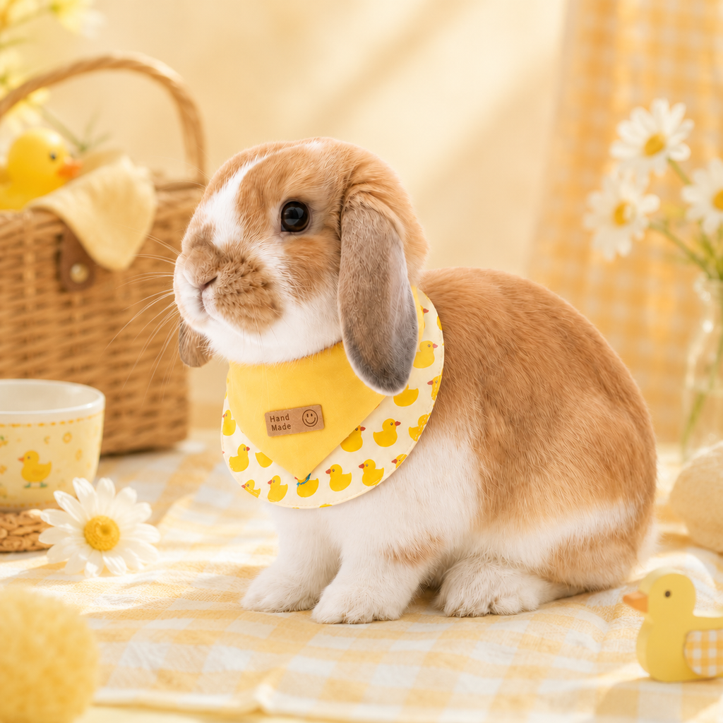 Rabbit Bandana Bib, Print Handmade Bunny Collar, Adjustable Snap Small Pet Bib