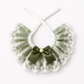Sage Green Lace Pet Rabbit Bib – Victorian Style Bunny Collar with Bow & Pearl