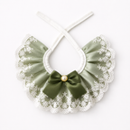 Sage Green Lace Pet Rabbit Bib – Victorian Style Bunny Collar with Bow & Pearl