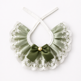 Sage Green Lace Pet Rabbit Bib – Victorian Style Bunny Collar with Bow & Pearl