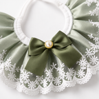 Sage Green Lace Pet Rabbit Bib – Victorian Style Bunny Collar with Bow & Pearl