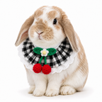 Cherry Blossom Gingham Bunny Bib Collar with Lace Trim – Cute Rabbit Neck Accessory