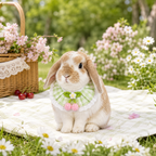 Cherry Blossom Gingham Bunny Bib Collar with Lace Trim – Cute Rabbit Neck Accessory
