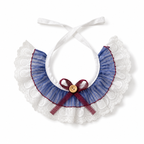 Elegant Lace Bunny Bib Collar – Blue Pleated Rabbit Neck Ruffle with Burgundy Bow