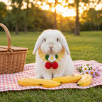 Yellow Plaid Bunny Bandana with Crochet Flower – Adjustable Lace Pet Rabbit Collar – Cherry Picnic Aesthetic