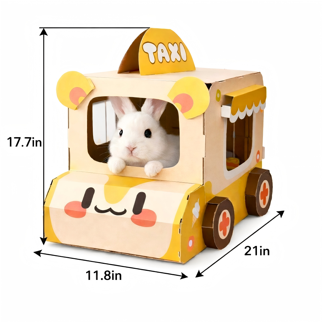 Cardboard Rabbit House Taxi Pet Hideaway House Bunny Hideout