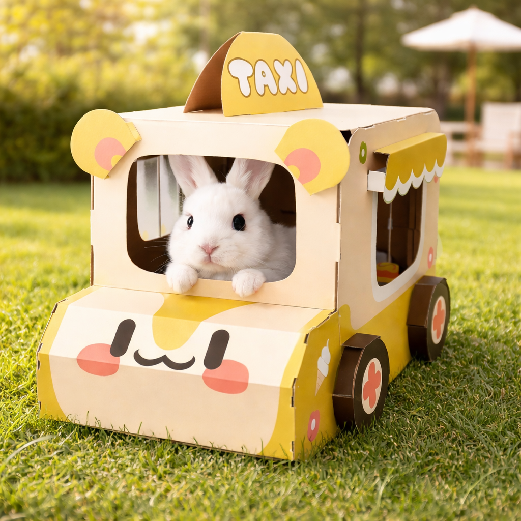 Cardboard Rabbit House Taxi Pet Hideaway House Bunny Hideout