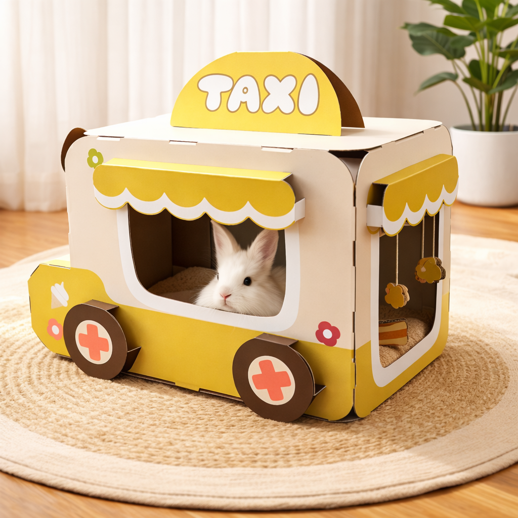 Cardboard Rabbit House Taxi Pet Hideaway House Bunny Hideout