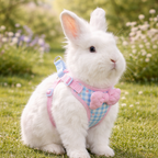 Blue and Pink Plaid Rabbit Chest Harness with Pink Bow