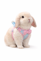 Blue and Pink Plaid Rabbit Chest Harness with Pink Bow