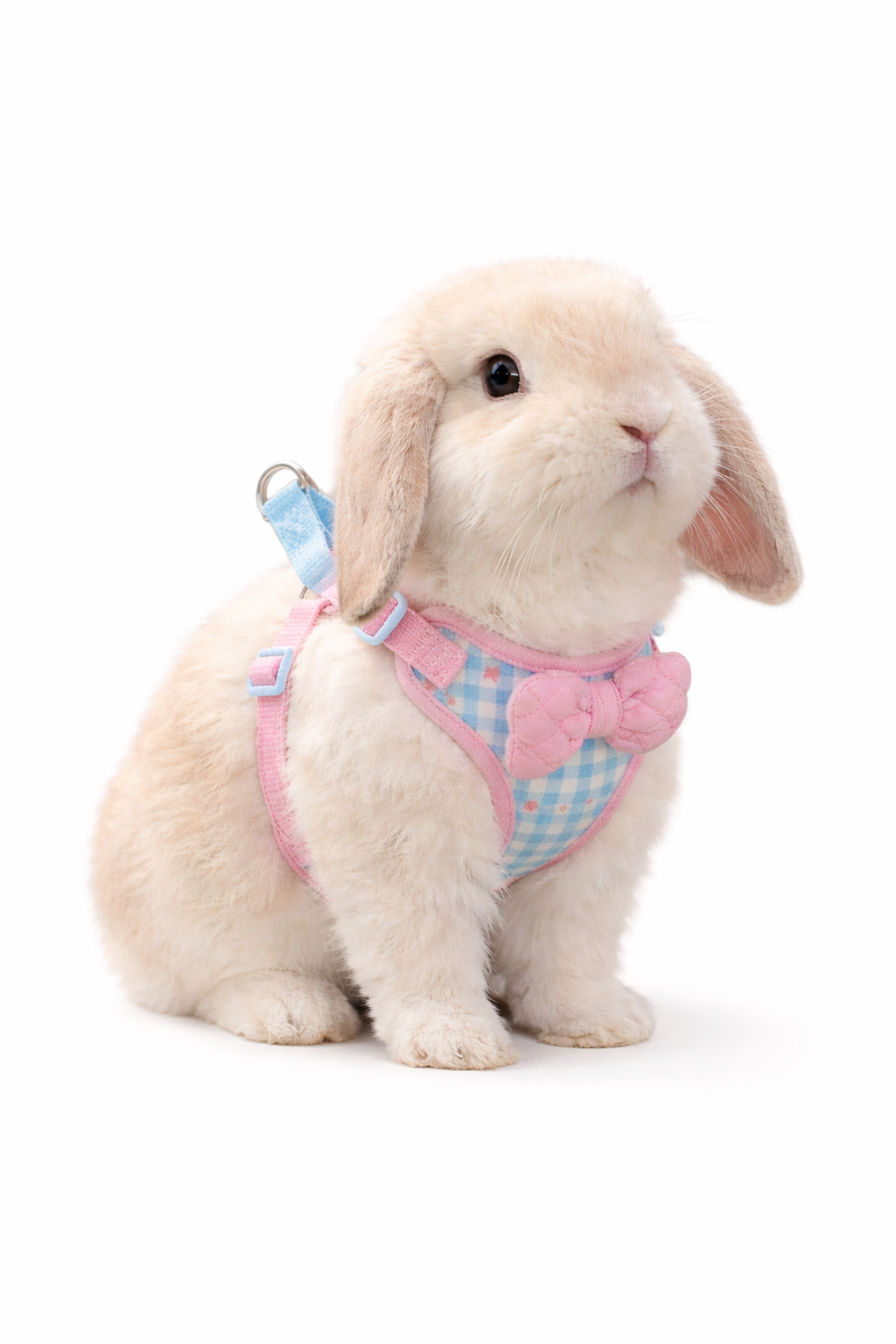 Blue and Pink Plaid Rabbit Chest Harness with Pink Bow