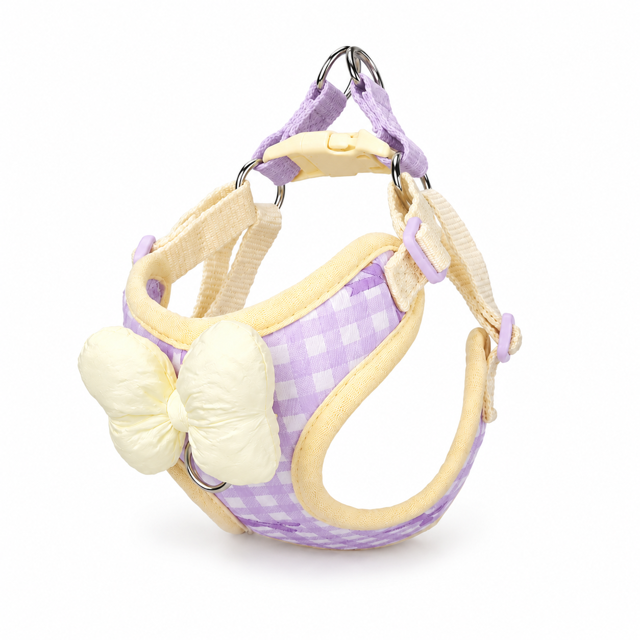 Blue and Pink Plaid Rabbit Chest Harness with Pink Bow