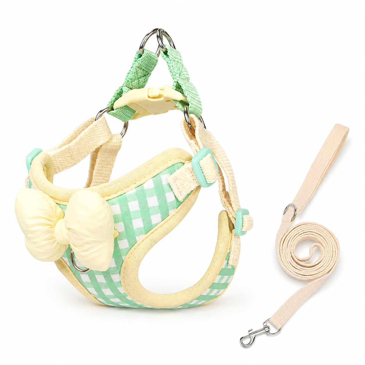 Blue and Pink Plaid Rabbit Chest Harness with Pink Bow