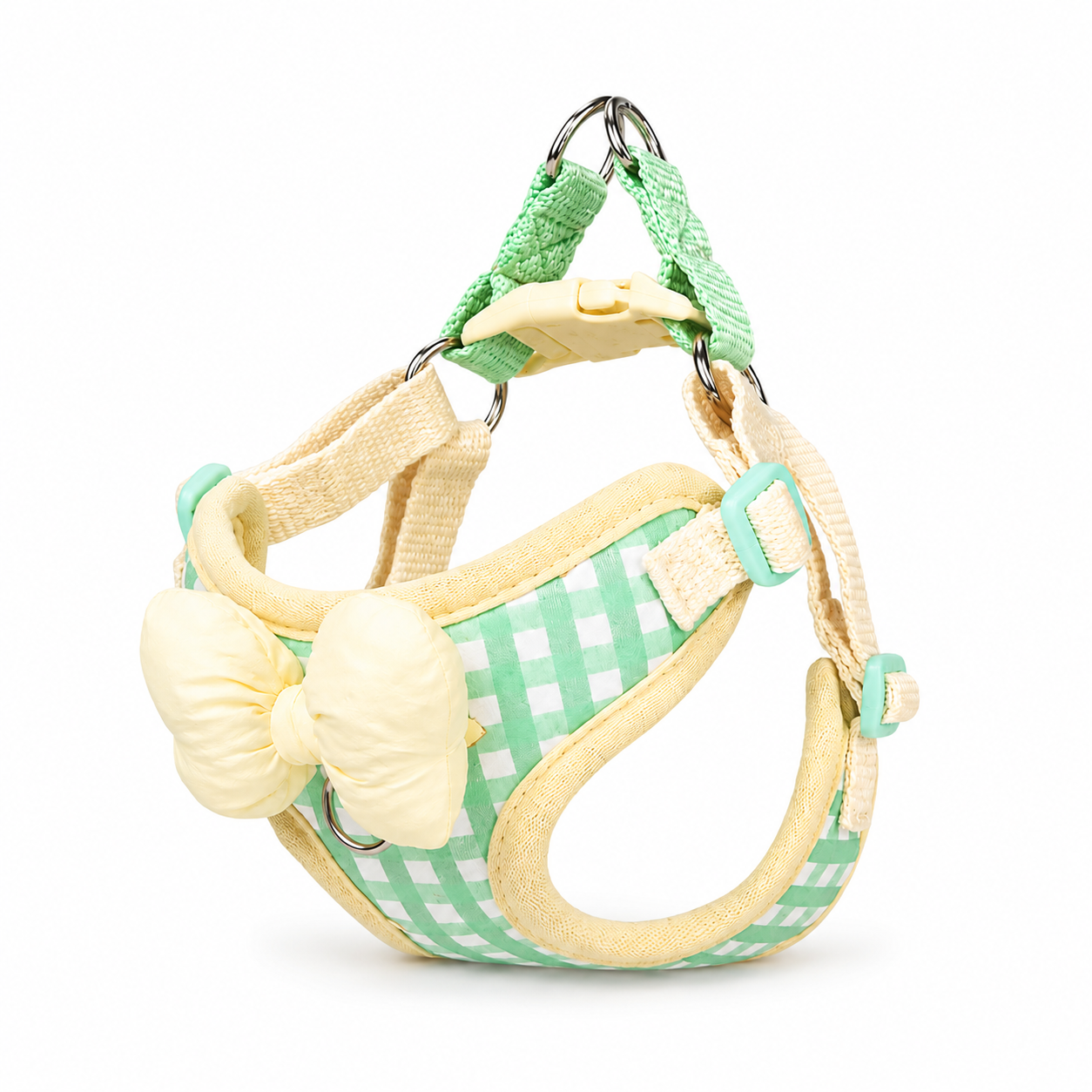 Blue and Pink Plaid Rabbit Chest Harness with Pink Bow