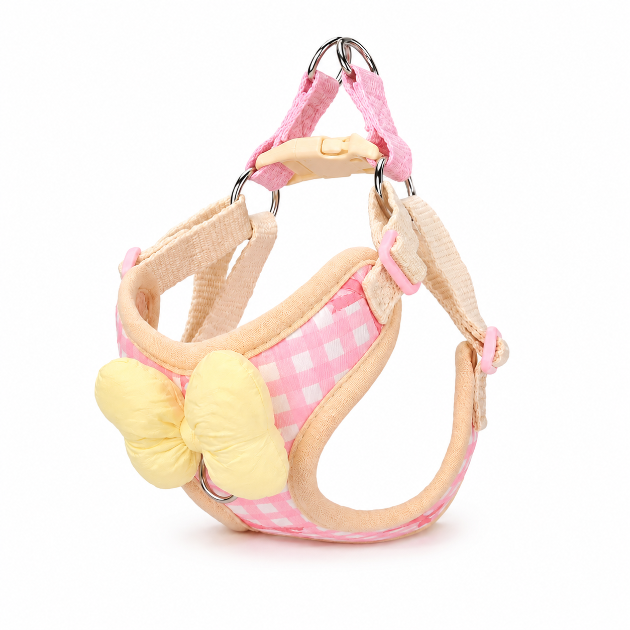 Blue and Pink Plaid Rabbit Chest Harness with Pink Bow