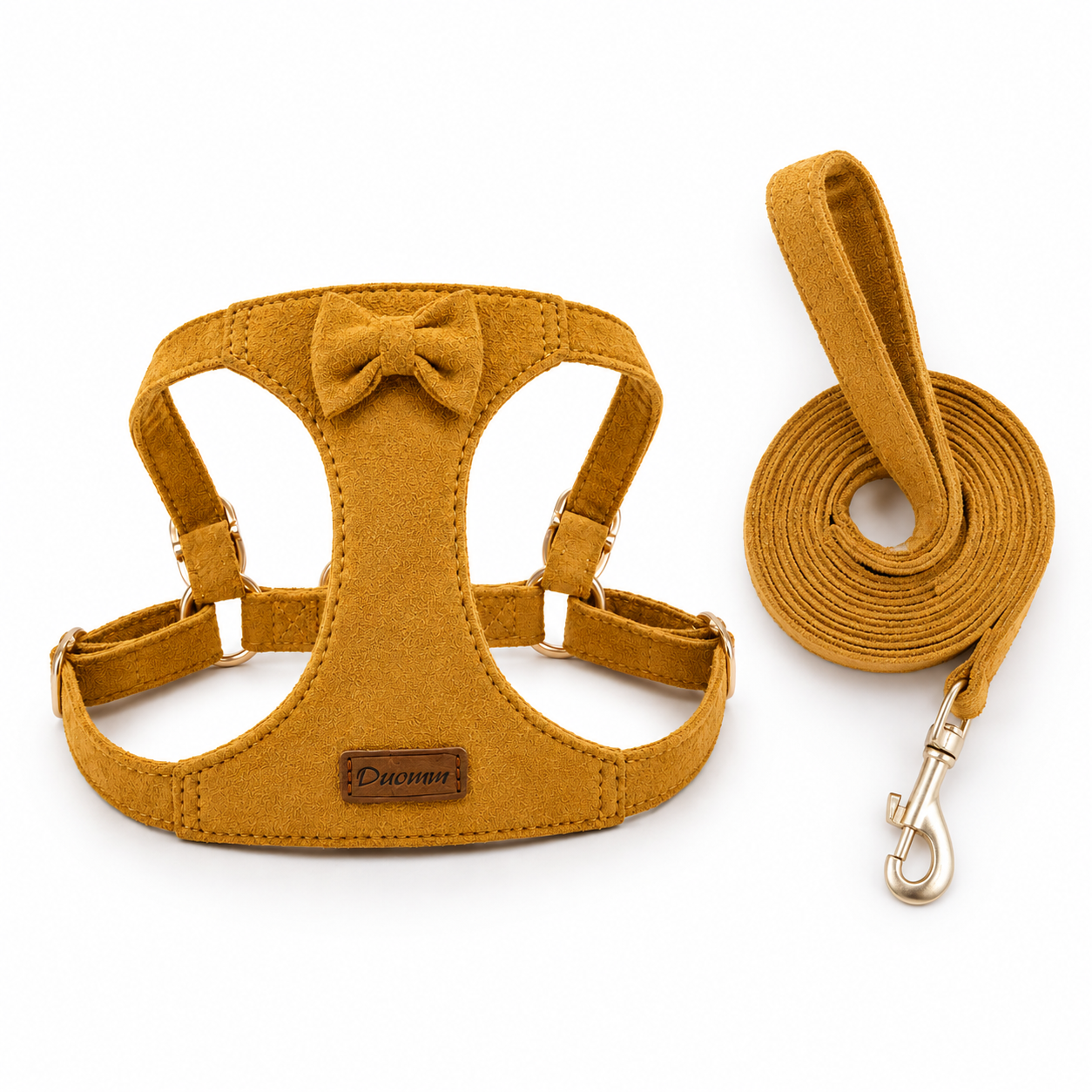 Soft Faux Suede Rabbit Harness Set with Bow | Adjustable Leash for Small Pets