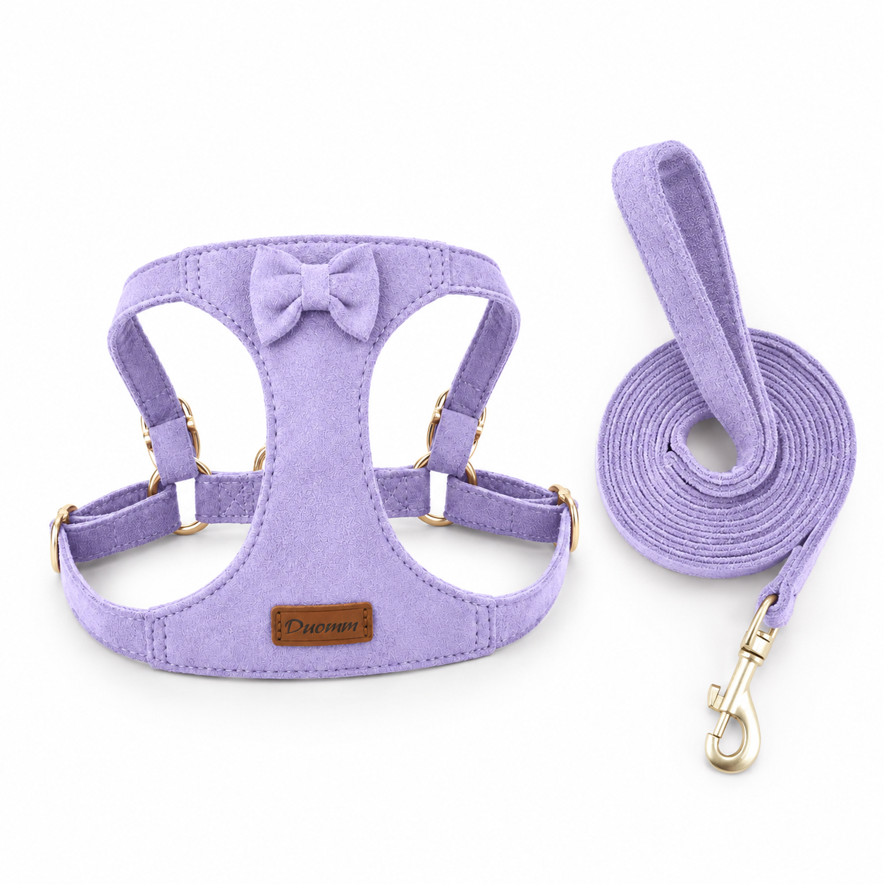 Soft Faux Suede Rabbit Harness Set with Bow | Adjustable Leash for Small Pets