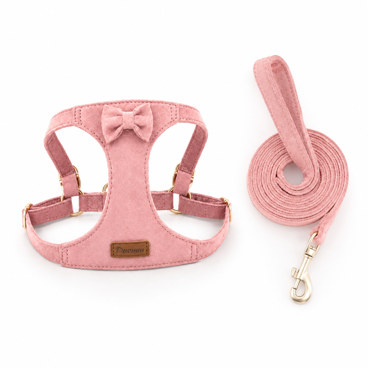 Soft Faux Suede Rabbit Harness Set with Bow | Adjustable Leash for Small Pets