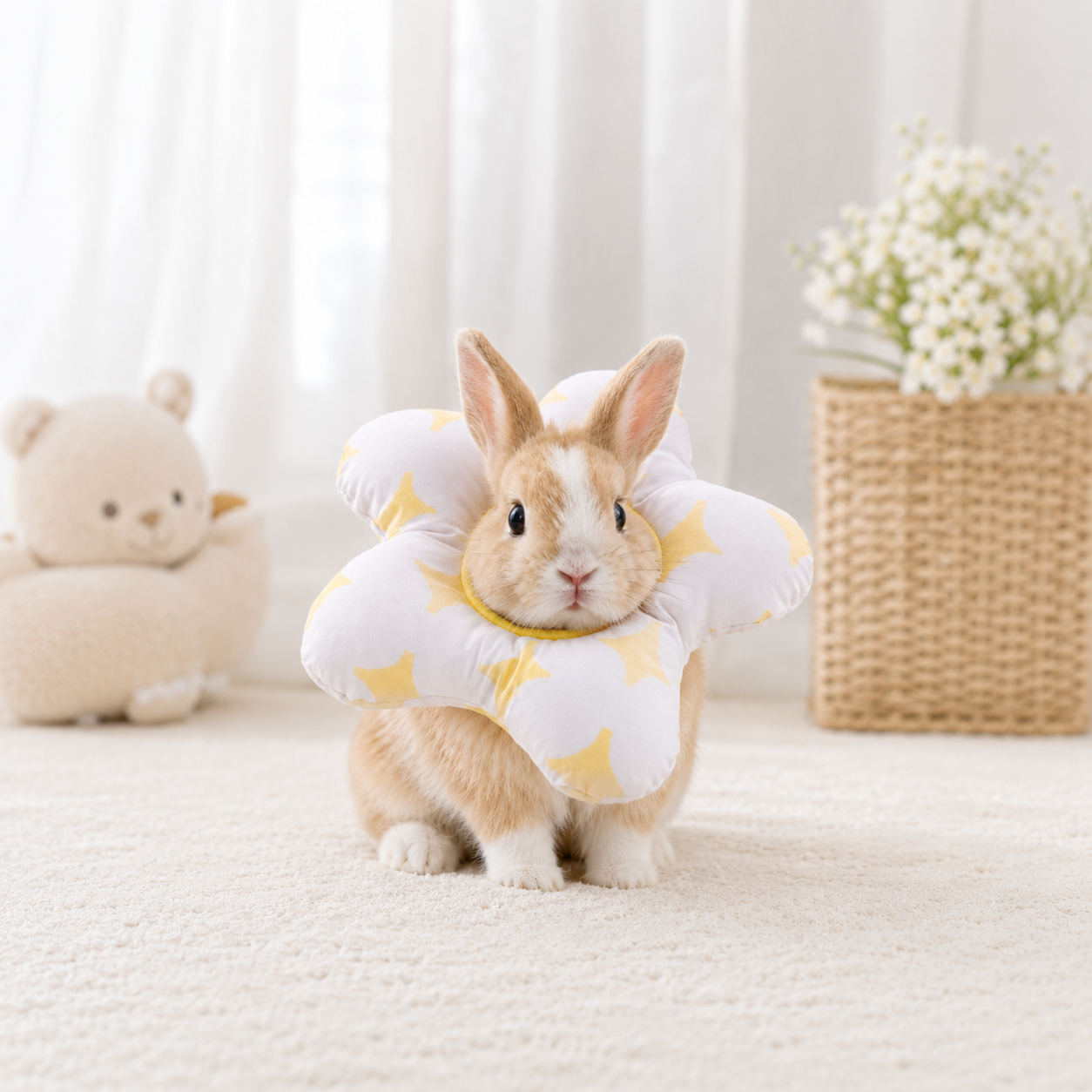 Waterproof Bunny Elizabeth Collar – Soft Flower Recovery Cone for Rabbits & Small Pets