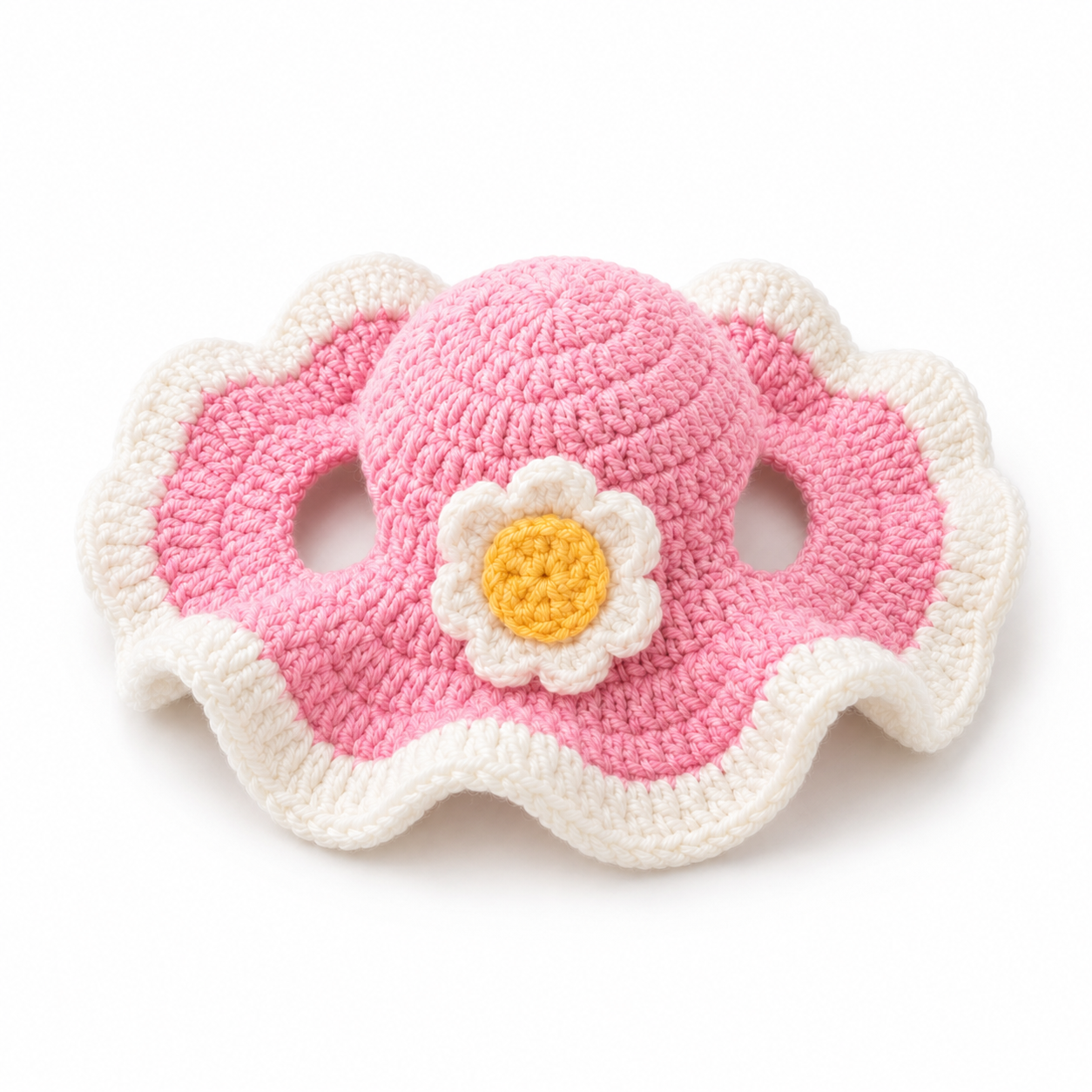 Handmade Crochet Bunny Hat and Bib Set, Pink Flower Rabbit Costume, Cute Knitted Small Pet Outfit for Photoshoots, Birthday, Easter & Spring