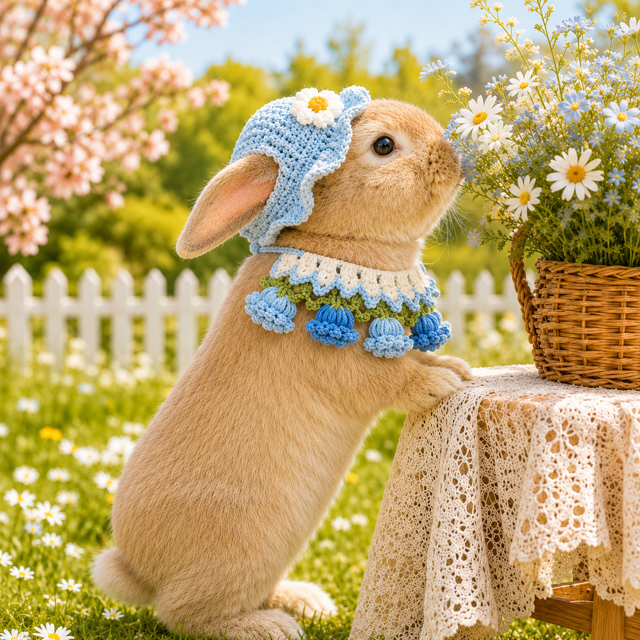 Crochet Pet Birthday Hat and Bib Set, Small Pet Party Decoration Accessories for Bunny