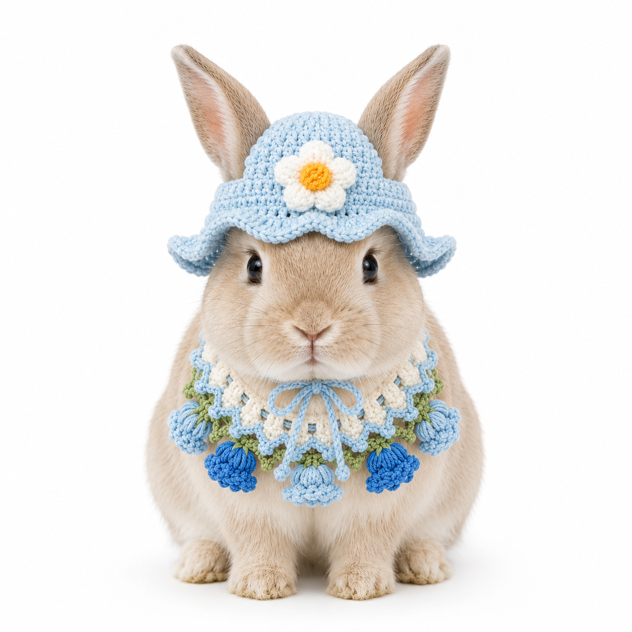 Crochet Pet Birthday Hat and Bib Set, Small Pet Party Decoration Accessories for Bunny