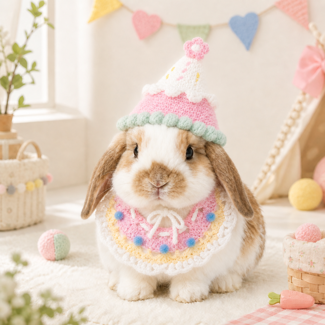 Bunny Bib Keychain Crochet Hat Set