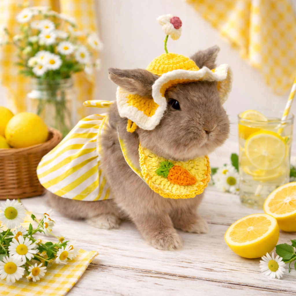 Striped Rabbit Dress and Crochet Flower Hat Set