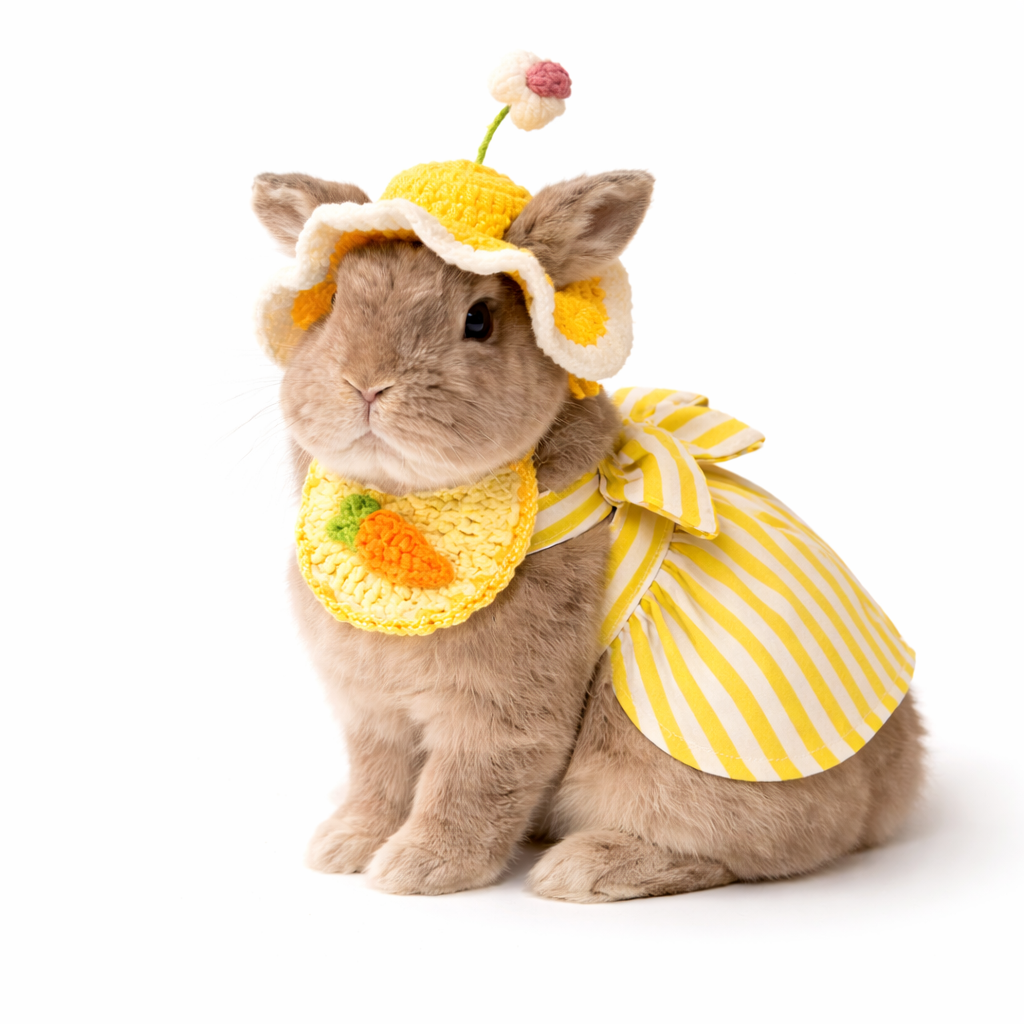 Striped Rabbit Dress and Crochet Flower Hat Set