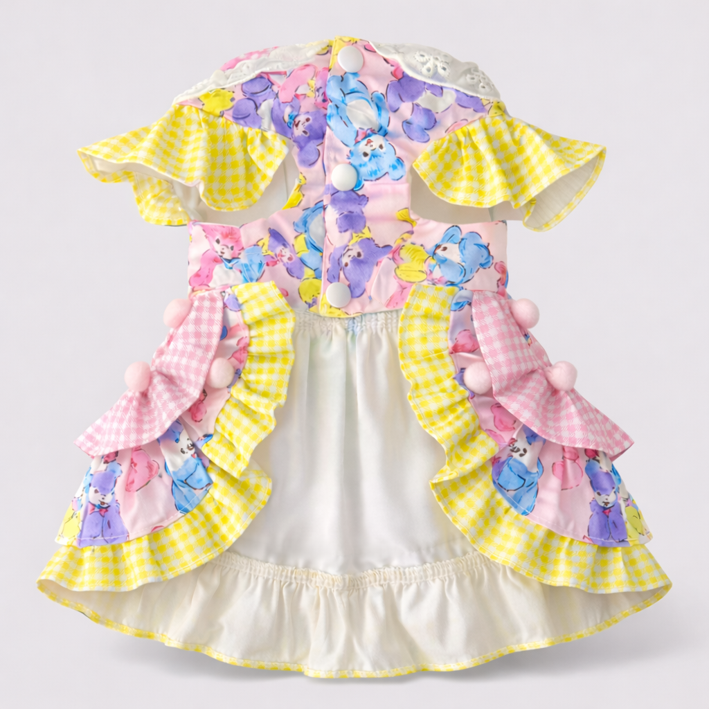 Kawaii Gingham Pet Bunny Dress & Matching Beaded Charm Bracelet Set – Pastel Lolita Style