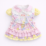 Kawaii Gingham Pet Bunny Dress & Matching Beaded Charm Bracelet Set – Pastel Lolita Style