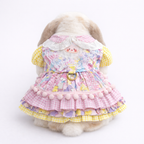 Kawaii Gingham Pet Bunny Dress & Matching Beaded Charm Bracelet Set – Pastel Lolita Style